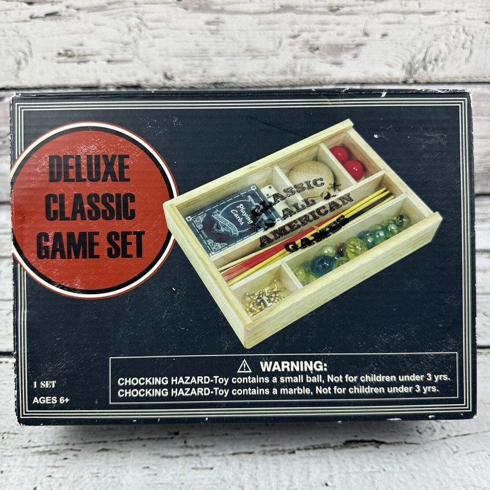 Deluxe Classic Game Set Dominoes Jacks‎ Marbles Pick Up Sticks Yo Yo Cards New